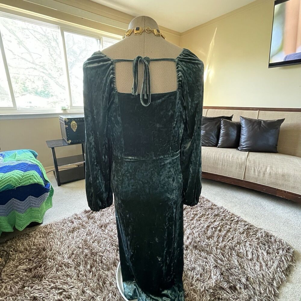 Ava & Viv Women’s 1X Dress, Velvet with Square Neckline, Green, Tie Back Forest - Picture 9 of 13